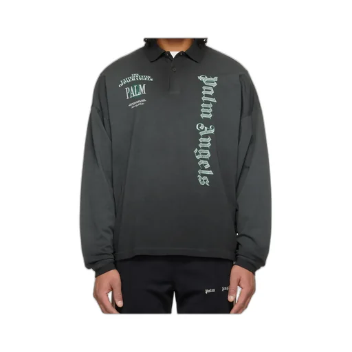 Palm Angels Logo Printed Long-Sleeved Polo Shirt