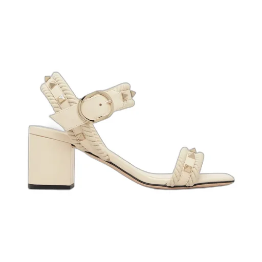 Studded Leather Rope Detail High-Heeled Sandals