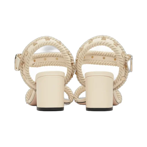 Studded Leather Rope Detail High-Heeled Sandals