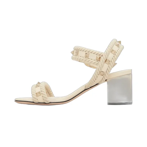 Studded Leather Rope Detail High-Heeled Sandals