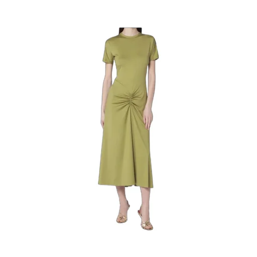 Gathered Waist Midi Dress With Knotted Detail