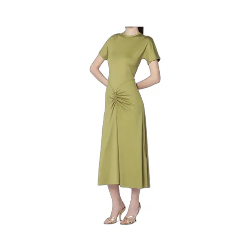 Gathered Waist Midi Dress With Knotted Detail