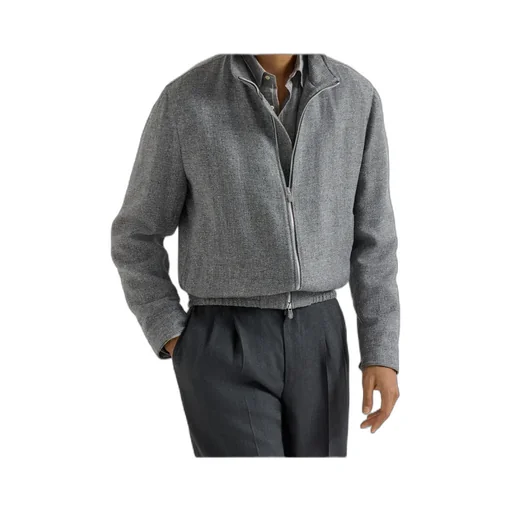 Stand Collar Hopsack Outerwear Jacket
