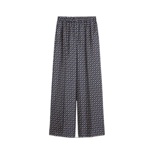 Pantalone In Seta Stampata - Blu Marino
