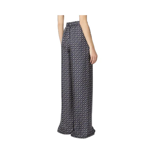 Pantalone In Seta Stampata - Blu Marino