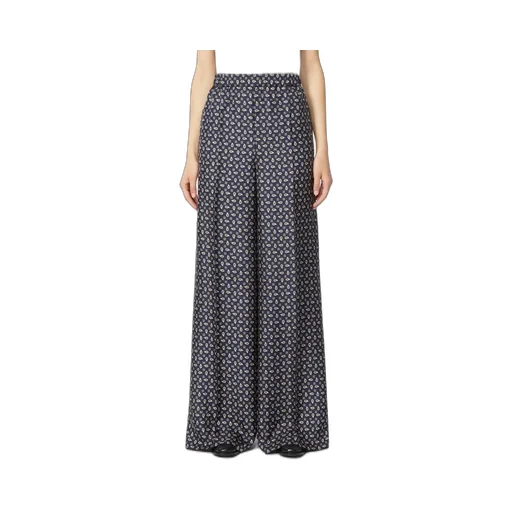 Pantalone In Seta Stampata - Blu Marino