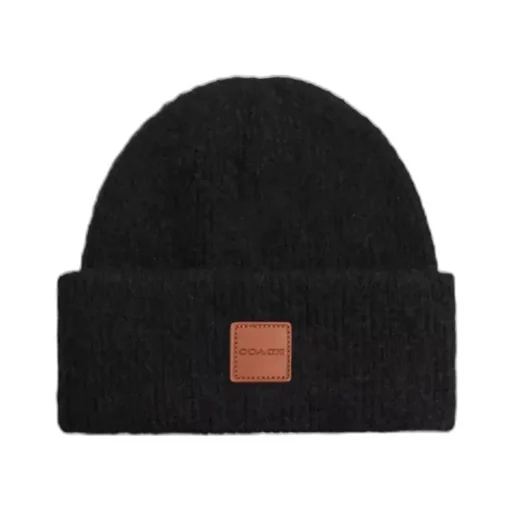 Knit Beanie With Leather Patch