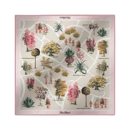 Oversized Scarf In Printed Silk And Wool - Antique Rose