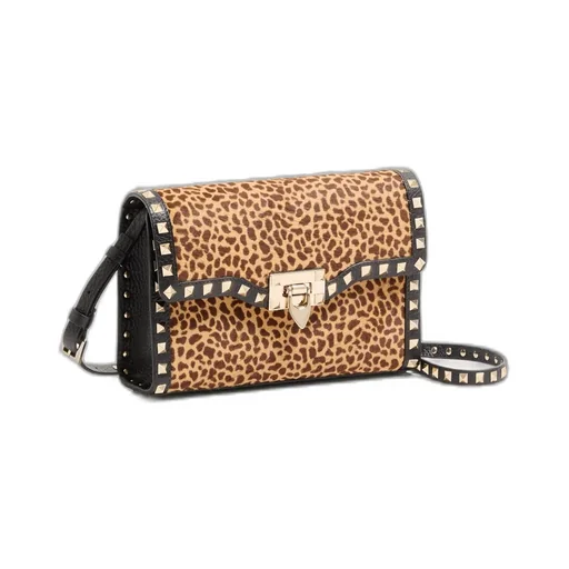 Valentino Garavani Rockstud Small Shoulder Bag In Pony-Effect Calfskin With Animal Print