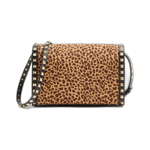 Valentino Garavani Rockstud Small Shoulder Bag In Pony-Effect Calfskin With Animal Print
