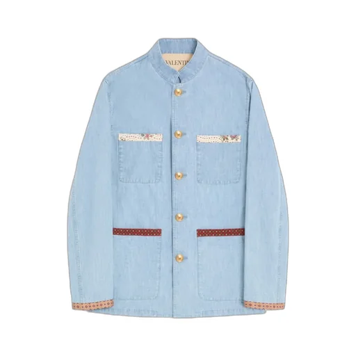 Valentino Denim Safari Jacket With Printed Edges