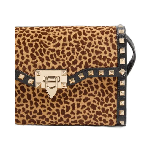 Valentino Garavani Rockstud Small Shoulder Bag In Pony-Effect Calfskin With Animal Print