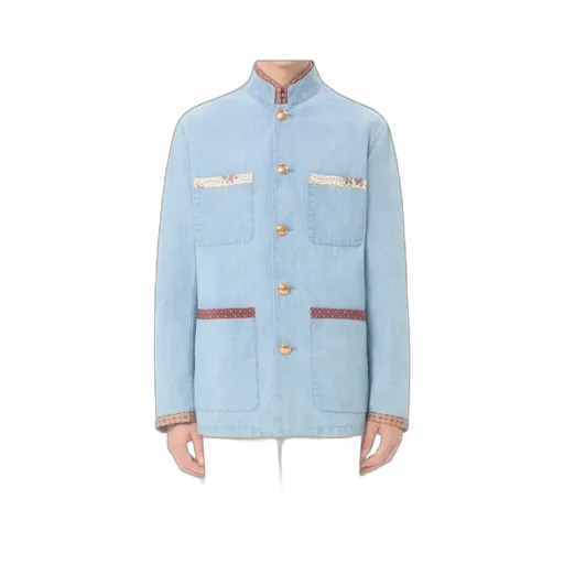 Valentino Denim Safari Jacket With Printed Edges