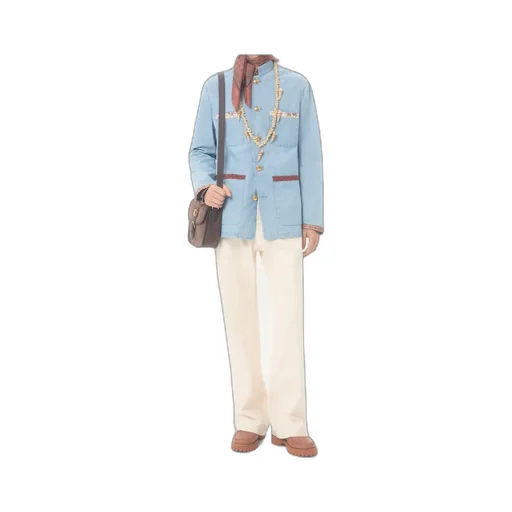 Valentino Denim Safari Jacket With Printed Edges