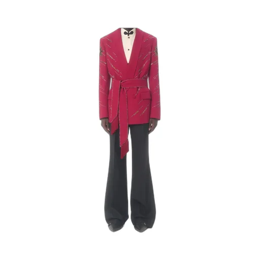 Valentino Embroidered Belted Jacket In Grain De Poudre Wool
