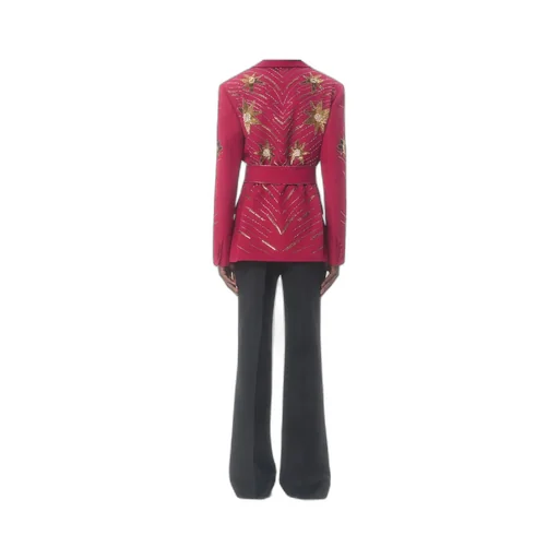 Valentino Embroidered Belted Jacket In Grain De Poudre Wool