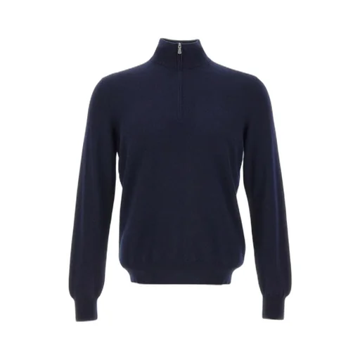 Long-Sleeved, Zippered, Stand-Collar Sweater