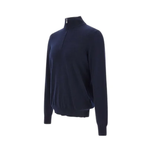 Long-Sleeved, Zippered, Stand-Collar Sweater