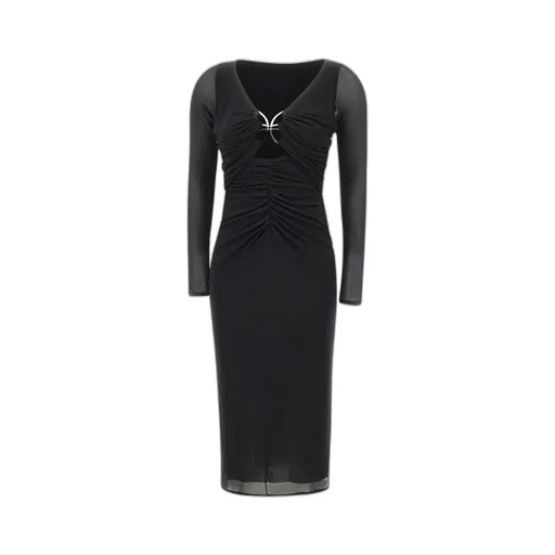 Butterfly-Clasp Ruched Midi Dress