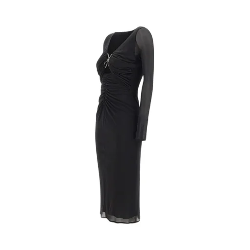 Butterfly-Clasp Ruched Midi Dress