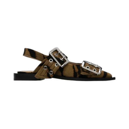 Buckle-Detail Zebra-Print Mules