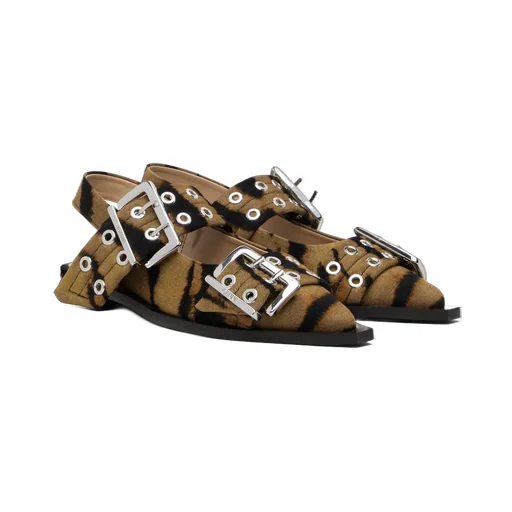 Buckle-Detail Zebra-Print Mules