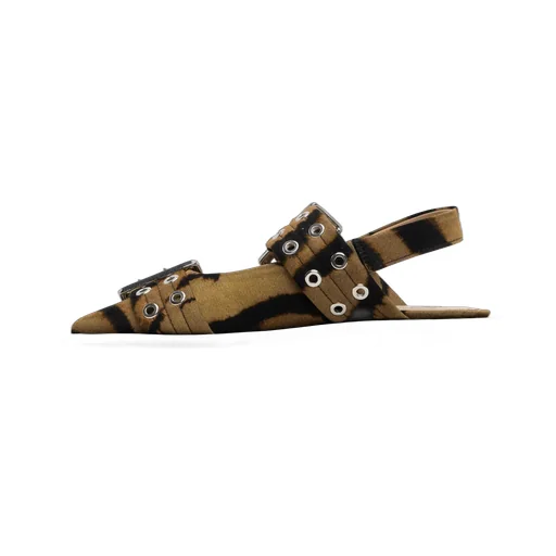 Buckle-Detail Zebra-Print Mules