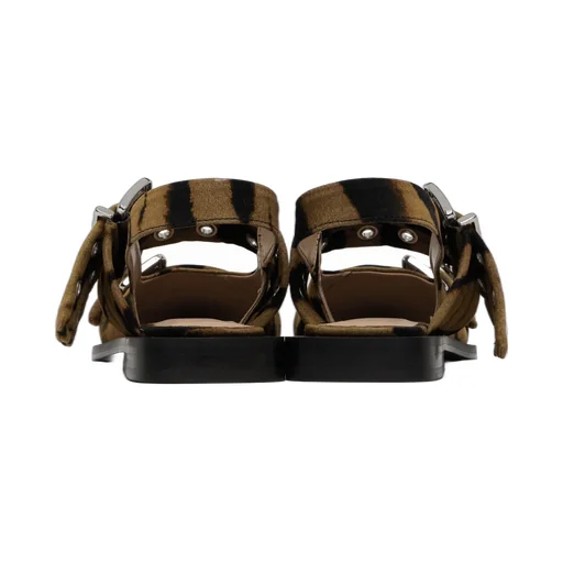 Buckle-Detail Zebra-Print Mules