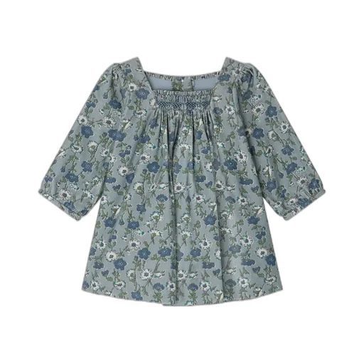 Jada Smocked And Embroidered Dress In Liberty Velvet Fabric