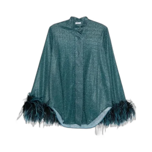 OsÉRee Mandarin-Collar Long-Sleeved Blouse