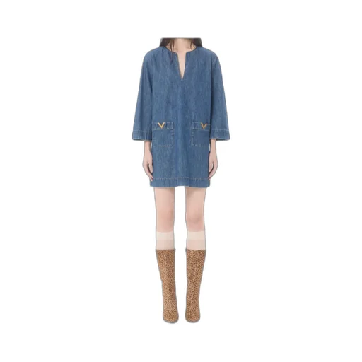 Chambray V-Neck Mini Dress