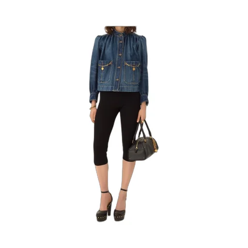 Chloé High-Neck Gathered Denim Jacket