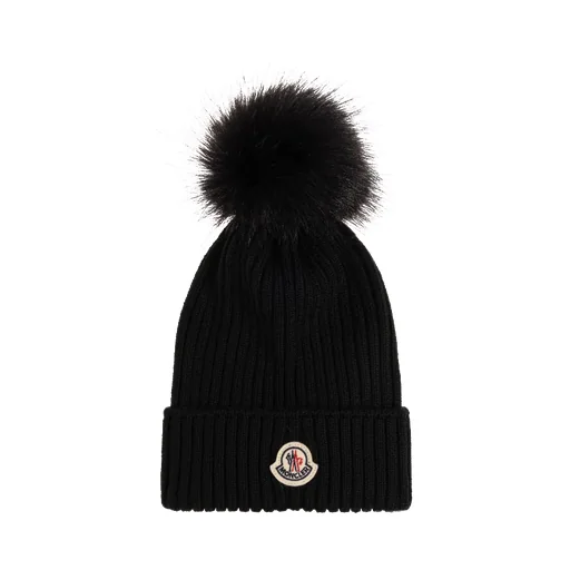 Moncler Enfant Logo Patch Pom Pom Beanie