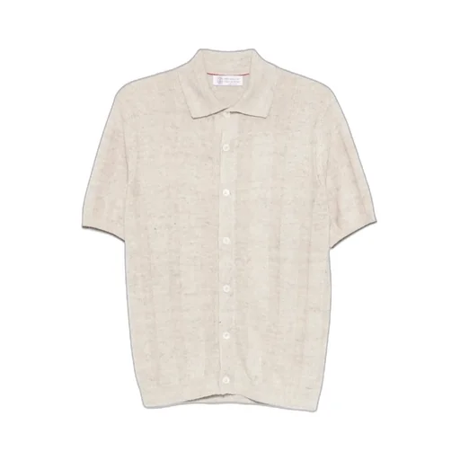 Button-Up Ribbed-Knit Shirt