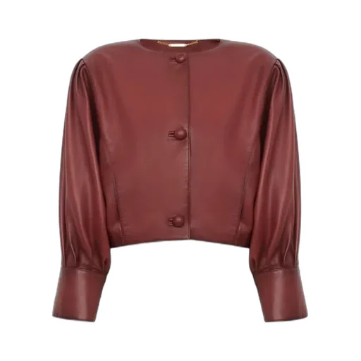 Short, Collarless Leather Jacket