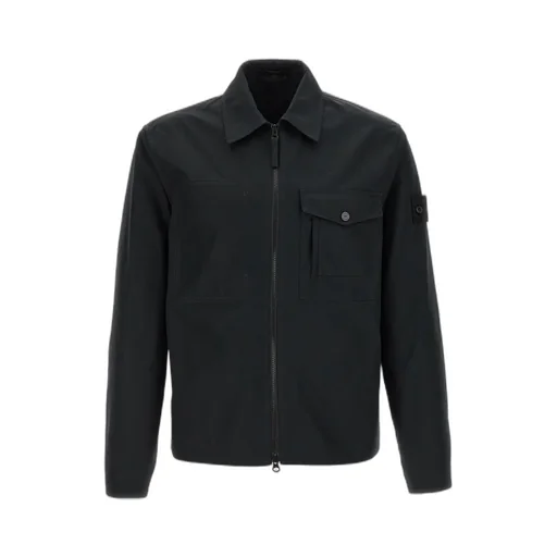 Stone Island Logo Patch Zip-Up Overshirt