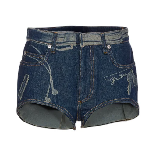 Jean Paul Gaultier Printed Denim Mini Shorts