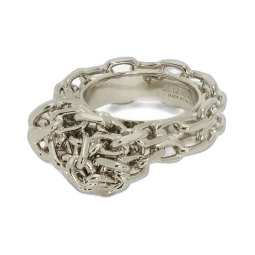 Engraved-Logo Knotted-Chain-Detail Ring