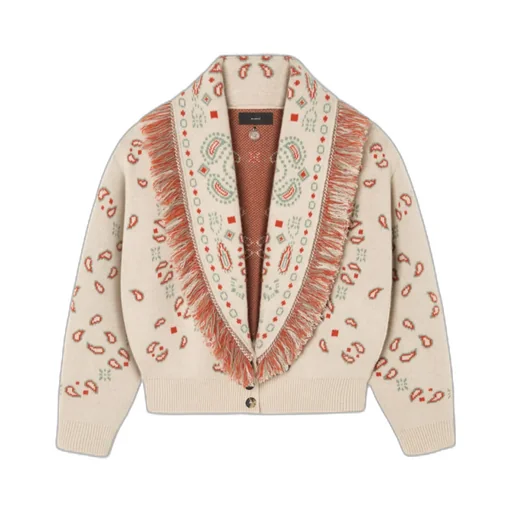 Bandana Jacquard Fringed Cardigan