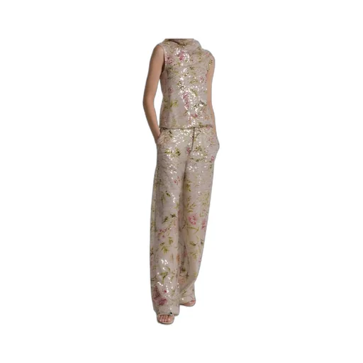 Alberta Ferretti Sequined Floral Print Trousers