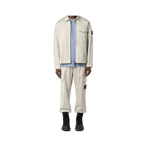 Stone Island Logo Patch Zip-Up Shirt