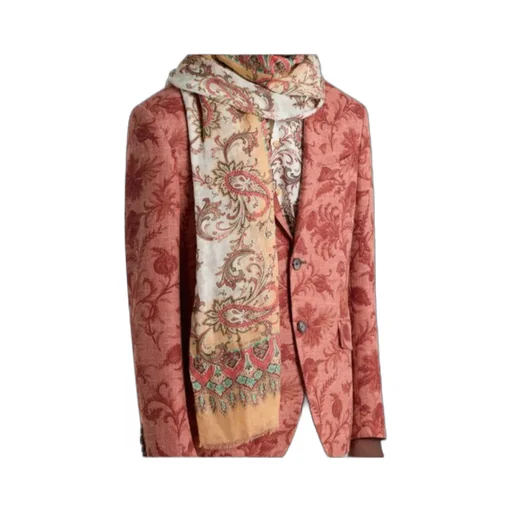 Linen-Blend Scarf With Floral Paisley Motif