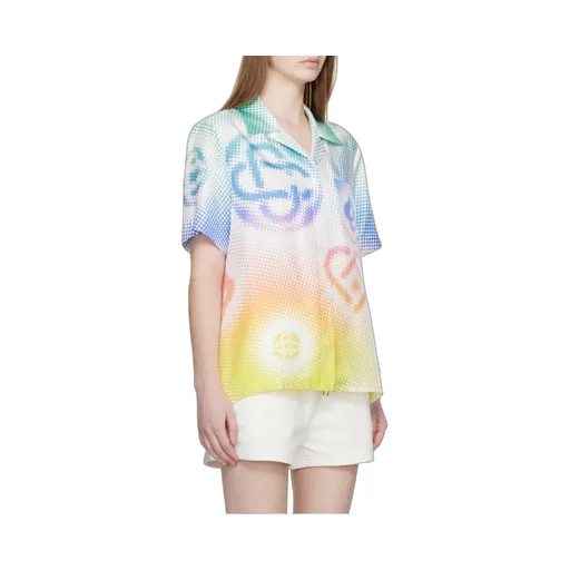 Casablanca Halftone Logo Short Sleeved Satin Shirt