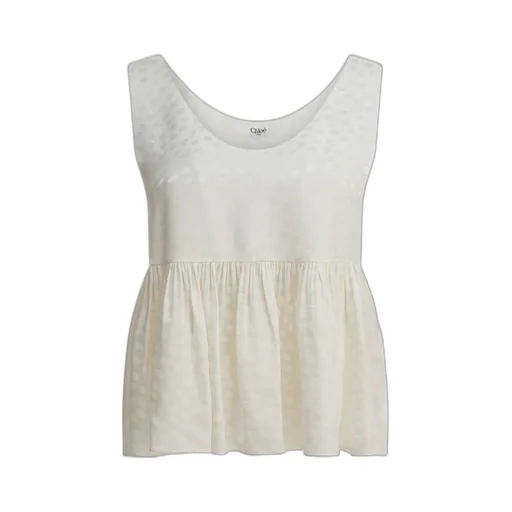 Chloé Polka-Dot Ruffled Sleeveless Top
