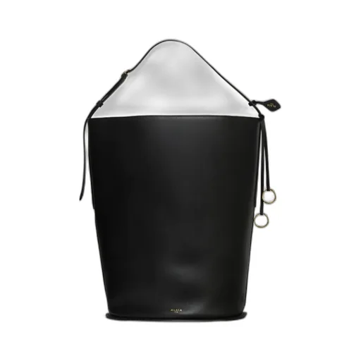 Ring-Detail Black Bucket Bag