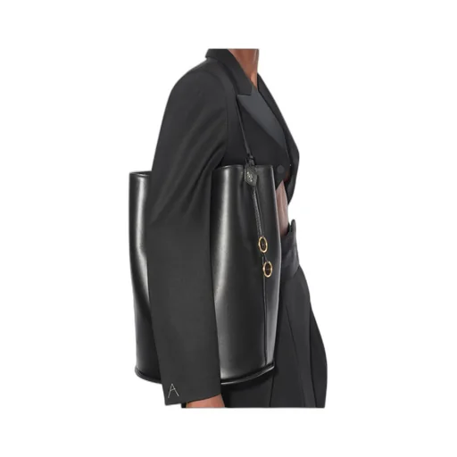 Ring-Detail Black Bucket Bag