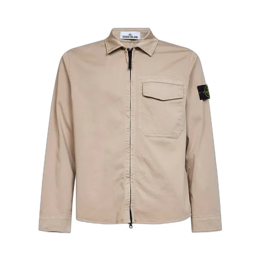 Stone Island Logo Patch Zip-Up Shirt
