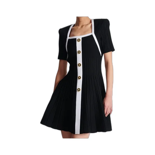 Two-Tone A-Line Knit Dress