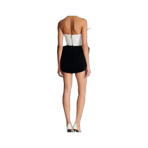 Structured Dual Fabric Strapless Dress