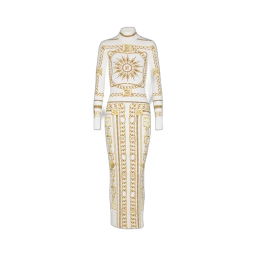Long Printed Bodycon Dress With Balmain Foulard Pattern